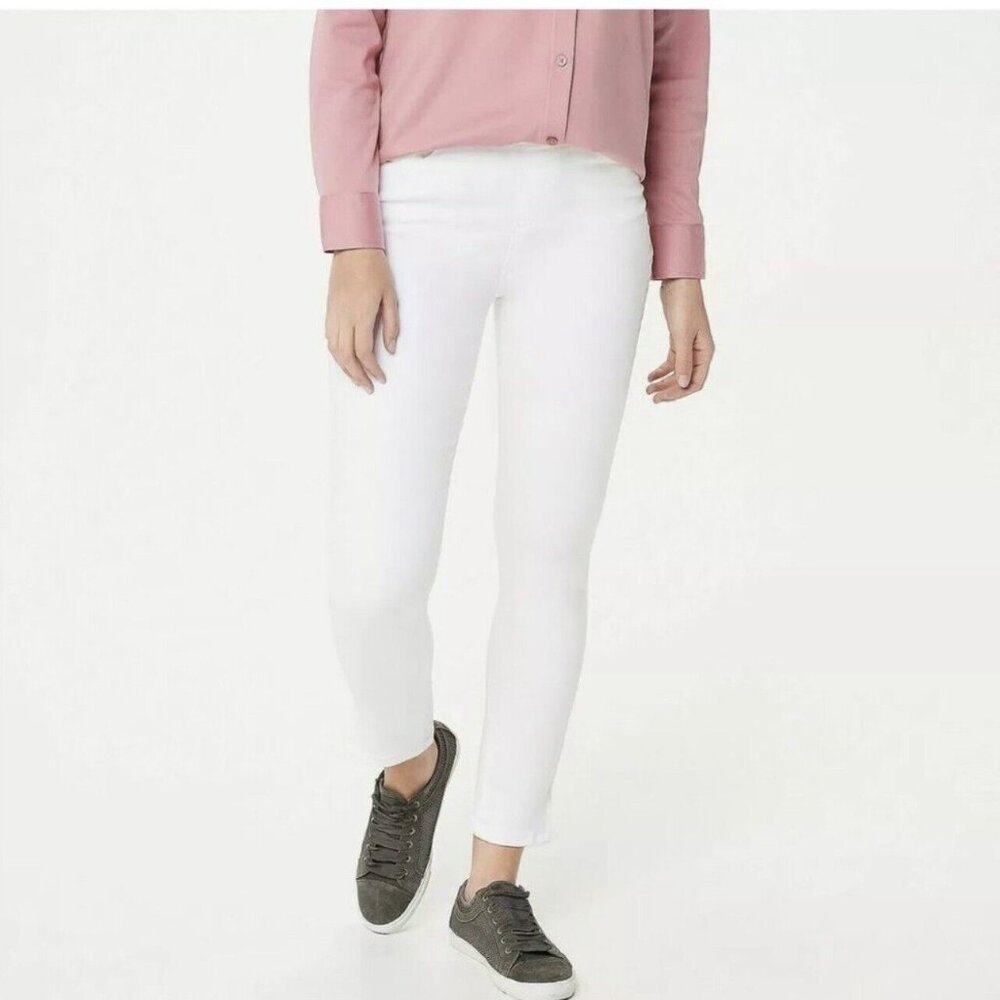 Martha Stewart Women's Zipper Ankle Knit Skinny Denim Pants White Size 10P NWOT